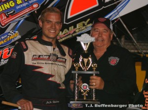 JoJo Helberg with Berlin Raceway promoter Don Dewitt following his victory during the Tom Bigelow Classic on Saturday night at Berlin Raceway. (T.J. Buffenbarger Photo)