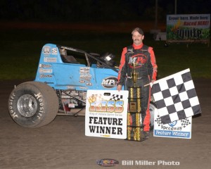 Jon Stanbrough following his King of Indiana Sprint Series victory on Friday night at Gas City I-69 Speedway. (Bill Miller Photo)