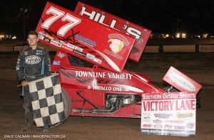 Parker Price-Miller in victory lane at Humberstone Speedway. (Dale Calnan Photo)