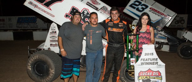 Aaron Reutzel scored season win No. 3 with the Lucas Oil ASCS National Tour, topping the Salina Speedway in Salina, Kan. The win was dedicated to fallen friend, Bob Miller (ASCS / Pat Grant Photo)