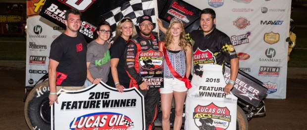 Tony Bruce, Jr. picked up his first ASCS National Tour Victory of 2015, leading start-to-finish at the Lucas Oil Speedway/ (ASCS / Pat Grant Photo)