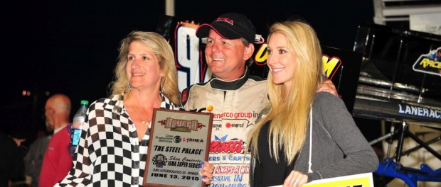 In his first start at the controls of the Lane Racing No. 97, Tim Jedrzejek dueled Mike Lichty to victory at Oswego Speedway. (Bill Taylor)