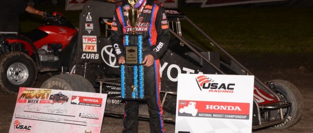 Tanner Thorson following his first career USAC Honda National Midget Car victory. (Bill Miller Photo)