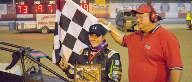 Brady Bacon in Victory Lane at Tulare (Collin Markle Photography)