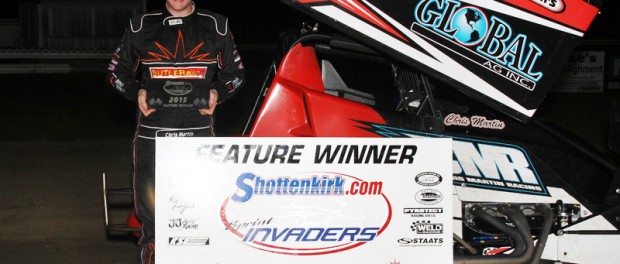 Chris Martin in Victory Lane with the Sprint Invaders Friday night at Bloomfield Speedway (Danny Howk Photo)