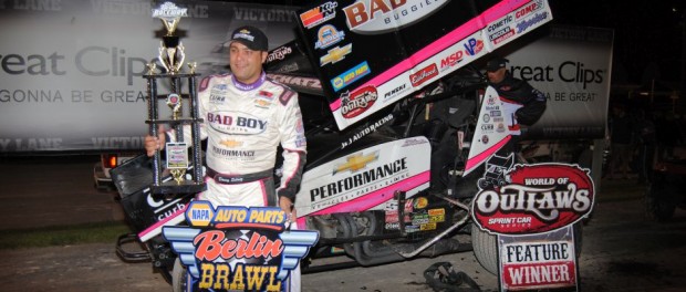 Donny Schatz in victory lane following his victory at Berlin Raceway. (T.J. Buffenbarger Photo)