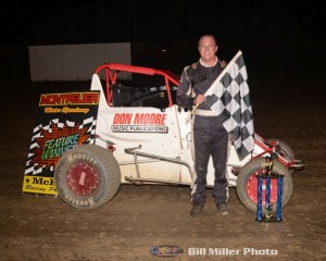Chett Gehrke won the 20 lap midget feature event at the Montpelier Motor Speedway on Saturday night September 5, 2015.