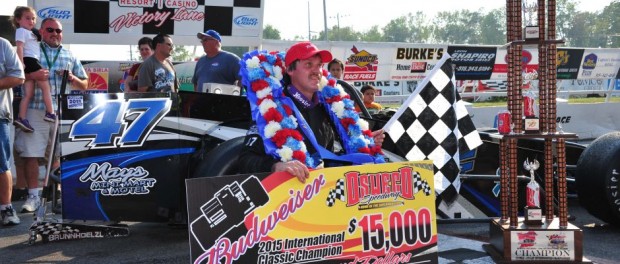 Bob Bond in victory lane following his victory in the 2015 Budweiser International Classic. (Image courtesy of Oswego Speedway)