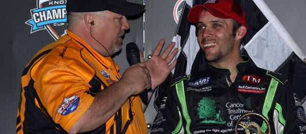 Bryan talks with Mike Roberts after winning Saturday at Knoxville (Danny Howk Photo)