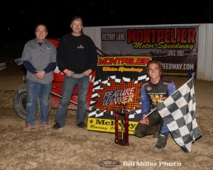 Gage Walker following his victory on Saturday at Montpelier Motor Speedway. (Bill Miller Photo)