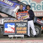 Don Droud, Jr. in victory lane following his feature win at 81 Speedway. (Image courtesy of the NSL)