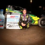 Chase Stockon in victory lane after winning Saturday night's "Spring Showdown" USAC AMSOIL National Sprint Car event at Tri-State Speedway in Haubstadt, Indiana. (Parker Stockon Photo)