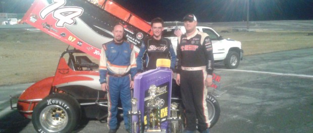 (l to r) Second place Andy Alberding, winner Robbie Price, and Matt Hein following the NSRA feature at Ephrata Raceway Park. (Pat Tully Photo)