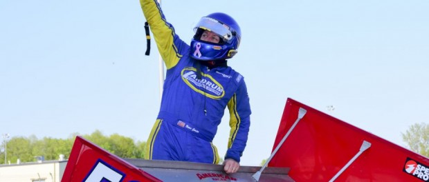 Brian Gerster following his Must See Racing victory Saturday night at Spitzer Motor Speedway. (CSP/Chris Seelman Photo)