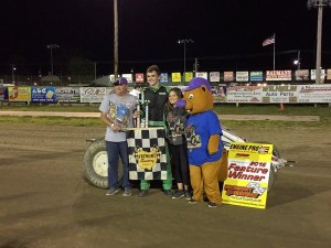 Cooper Clouse in victory lane with the Buckeye Outlaw Sprint Series at Fremont Speedway. (Todd Smith Photo)