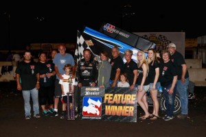 Craig Dollansky in victory lane following his victory on Sunday at the Iowa State Fairgrounds.  (Image courtesy of the NSL)
