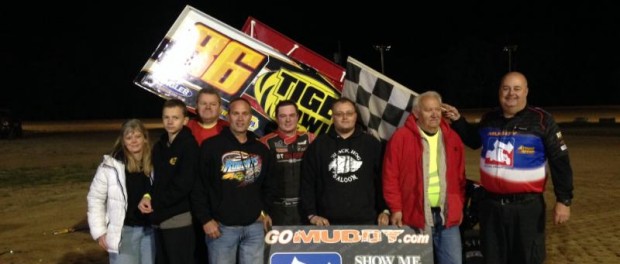 Tyler Thomas with his family and crew in victory lane following his NSL 360 victory at Callaway Raceway. (Image courtesy of the NSL)