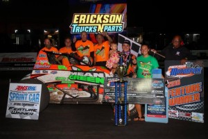 Brady Bacon win his family and the Horrman Auto Racing team following their victory Friday night at Jackson Motorplex. (Rich Forman Photo)