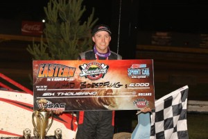 Chad Boespflug in victory lane at New Egypt Speedway. (Michael Fry Photo)