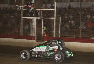 Bryan Clauson takes the checkered flag Tuesday night at Grandview for his fourth USAC AMSOIL Sprint Car National victory of 2016 and the 38th of his career, surpassing Sheldon Kinser for 8th all-time. (Michael Fry Photo)