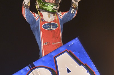 Rico Abreu following his victory Saturday at Kokomo Speedway in the Dirt Classic. (Mike Campbell Photo)