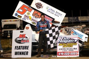 Max Stambaugh in victory lane after his K&L Ready Mix National Racing Alliance series win Saturday night at Wayensfield Raceway Park. (Jan Dunlap Photo)