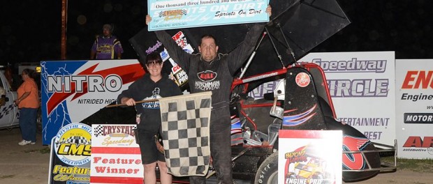 Steve and Adrianna Irwind in victory lane Saturday night at Crystal Motor Speedway. (Tom Willavize / TW Photographics)