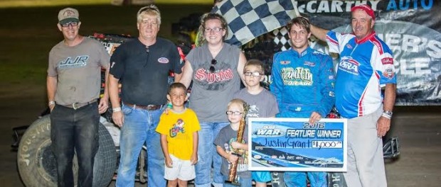 Justin Grant in victory lane at I-35 Speedway. (Image courtesy of WAR)