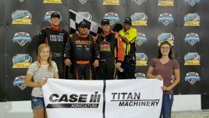 Devin Kline (305), Danny Lasoski (410) and Matt Moro (360) celebrate their wins at Knoxville Saturday. (Image courtesy of Knoxville Raceway)