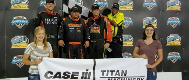 Devin Kline (305), Danny Lasoski (410) and Matt Moro (360) celebrate their wins at Knoxville Saturday. (Image courtesy of Knoxville Raceway)
