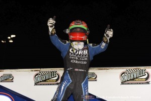 Rico Abreu after winning Friday night's feature event at Knoxville Raceway. (Mark Funderburk Photo)