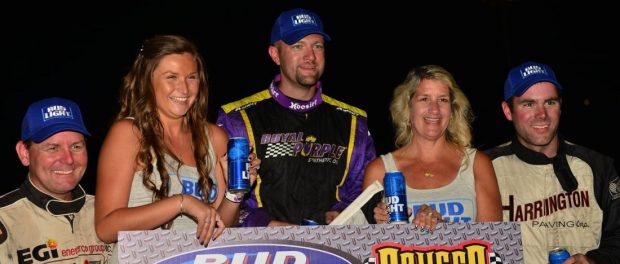 ISMA champion Dave Shullick Jr. (center) will compete full-time at Oswego Speedway in 2017 driving for John Nicotra Racing in search of his first non-wing victory and a Speedway track championship. (Bill Taylor Photo)