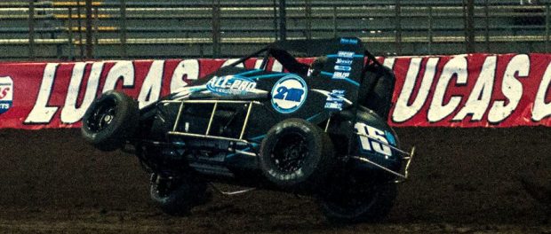 Sam was a little tight to start practice at the Chili Bowl (Hein Brothers Action Photo)   