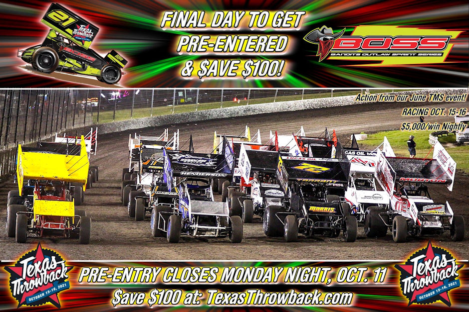 Texas Dirt Track Racing 32 $15,500 to WIN POSSIBLE at FRI/SAT OCT. 15-16 ‘Bandits ‘Texas Throwback ...