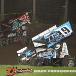 Bryce Norris (#37 and Tyler Duff (#9) racing for position Friday at Lincoln Speedway with the MOWA series. (Mark Funderburk photo)