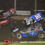 Jake Neuman (#3N) racing with Tylar Rankin (#16C) Friday at Lincoln Speedway with the MOWA Series. (Mark Funderburk photo)