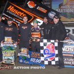 David Gravel with his team after winning the feature event Thursday night at Volusia Speedway Park. (Action Photo)
