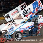 Todd Moule (#26) and Jason Blonde (#10) racing for position Friday at I-96 Speedway with the Great Lakes Super Sprints. (Jim Denhamer Photo)