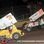 Mike Astrauskas (#3A) racing with Levi Voyce (#24) Friday at I-96 Speedway with the Great Lakes Super Sprints. (Jim Denhamer Photo)