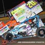 Kelsey Ivy (#20I) racing with Jared Horstman (#17) Friday at I-96 Speedway with the Great Lakes Super Sprints. (Jim Denhamer Photo)