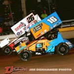 Todd Moule (#26) racing with Ryan Ruhl (#16) Friday at I-96 Speedway with the Great Lakes Super Sprints. (Jim Denhamer Photo)