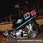 Abby Hohlbein (#11) racing with Jay Steinebach (#10s) Friday at I-96 Speedway with the Great Lakes Super Sprints. (Jim Denhamer Photo)