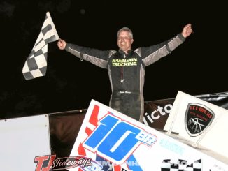 Jason Blonde in victory lane at I-96 Speedway after winning the Great Lakes Super Sprint event. (Jim Denhamer Photo)