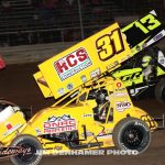 Jac Nickles (#31) racing with Elijah Gile (#13) Saturday at Waynesfield Raceway Park. (Jim Denhamer Photo0