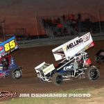 Dustin Daggett (#85), Brad Lamberson (#27), and Max Stambaugh (#71H) Saturday at Waynesfield Raceway Park. (Jim Denhamer Photo)