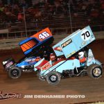 Ryan Coniam (#46) and Eli Lakin (#70) Saturday at Waynesfield Raceway Park. (Jim Denhamer Photo)