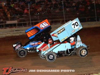 Ryan Coniam (#46) and Eli Lakin (#70) Saturday at Waynesfield Raceway Park. (Jim Denhamer Photo)