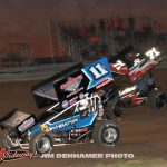 Kasey Jedrzejek (#11N) and Max Stambaugh (#71H) racing for position Saturday at Waynesfield Raceway Park. (Jim Denhamer Photo)