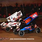 Devon Dobie (#23) and Ryan Conium Saturday at Waynesfield Raceway Park. (Jim Denhamer Photo)