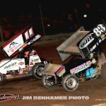 Abby Hohlbein (#11) and Adam Cruea (#83) Saturday at Waynesfield Raceway Park. (Jim Denhamer Photo)